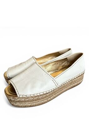 PRADA Platform Open Toe Espadrille White Nappa Leather